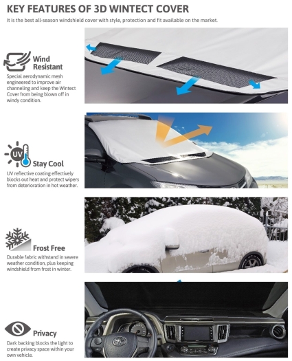 Car Snow Cover Windshield Sun Shade Wind Frost Protector w/ 3